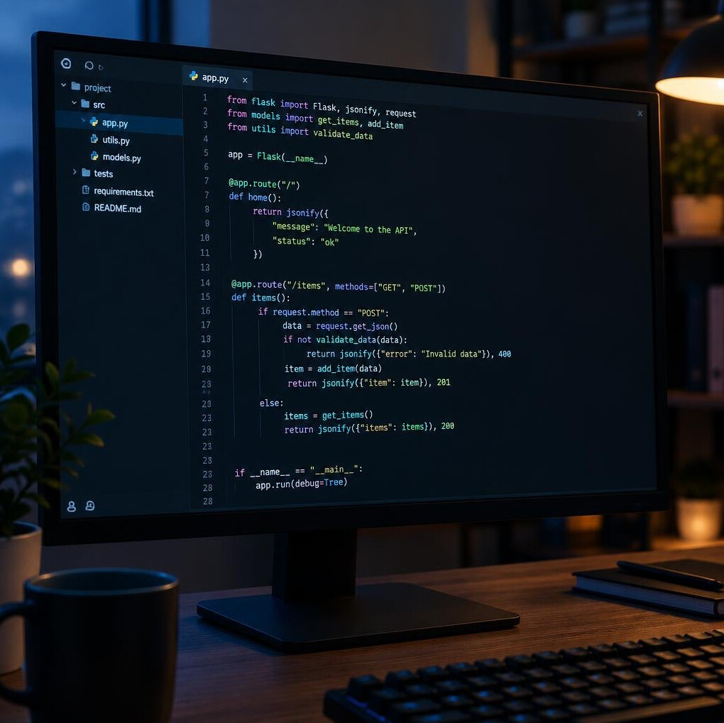 Computer monitor displaying colorful lines of code