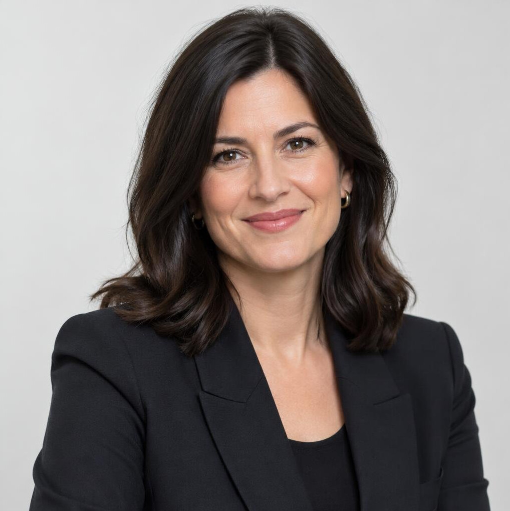 Portrait of a smiling woman in a dark blazer