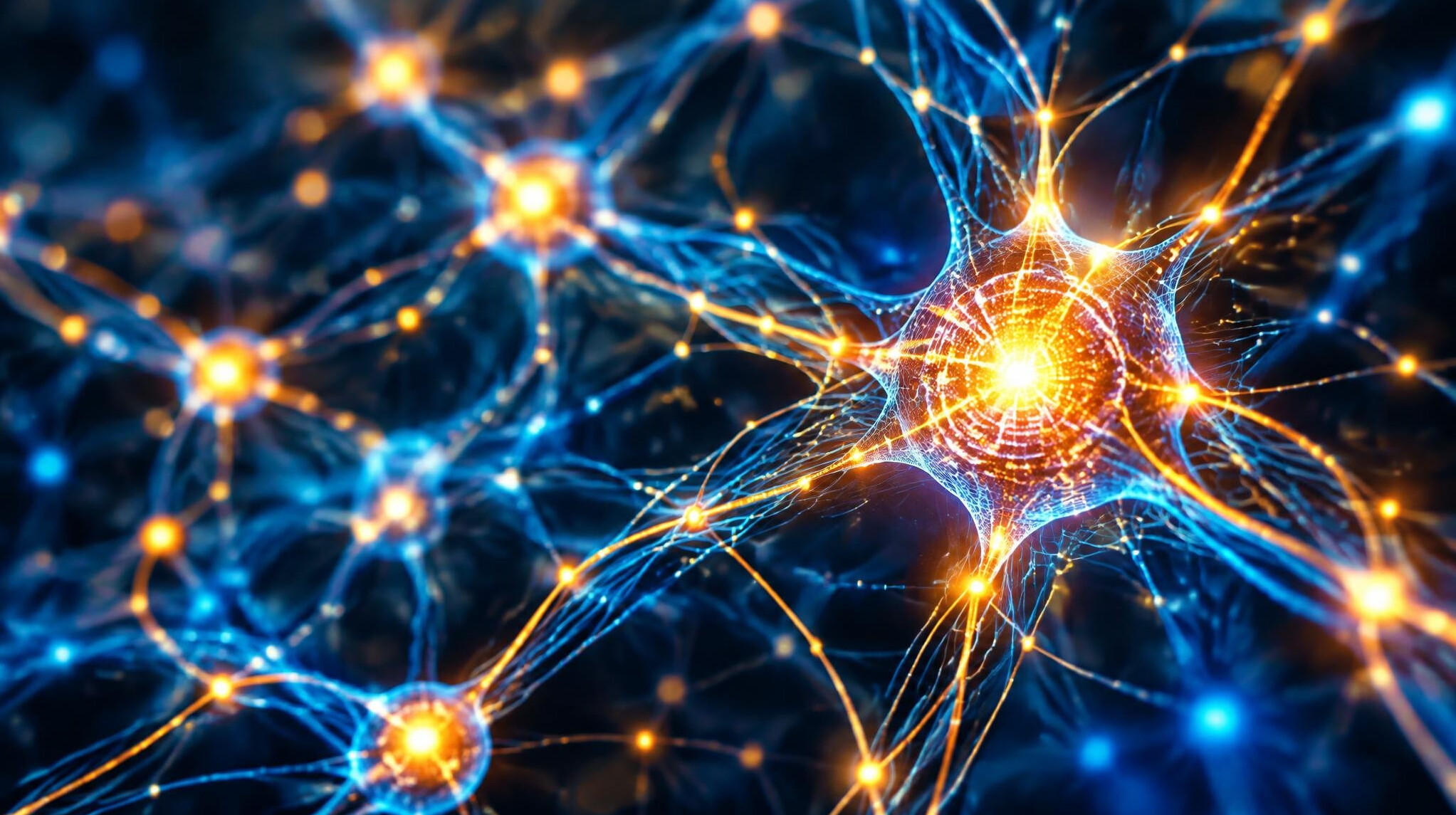 Abstract artificial intelligence illustration with glowing neural shapes